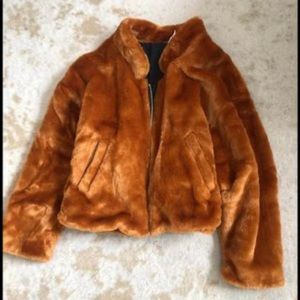 Free people terracotta faux fur bomber jacket. Size large